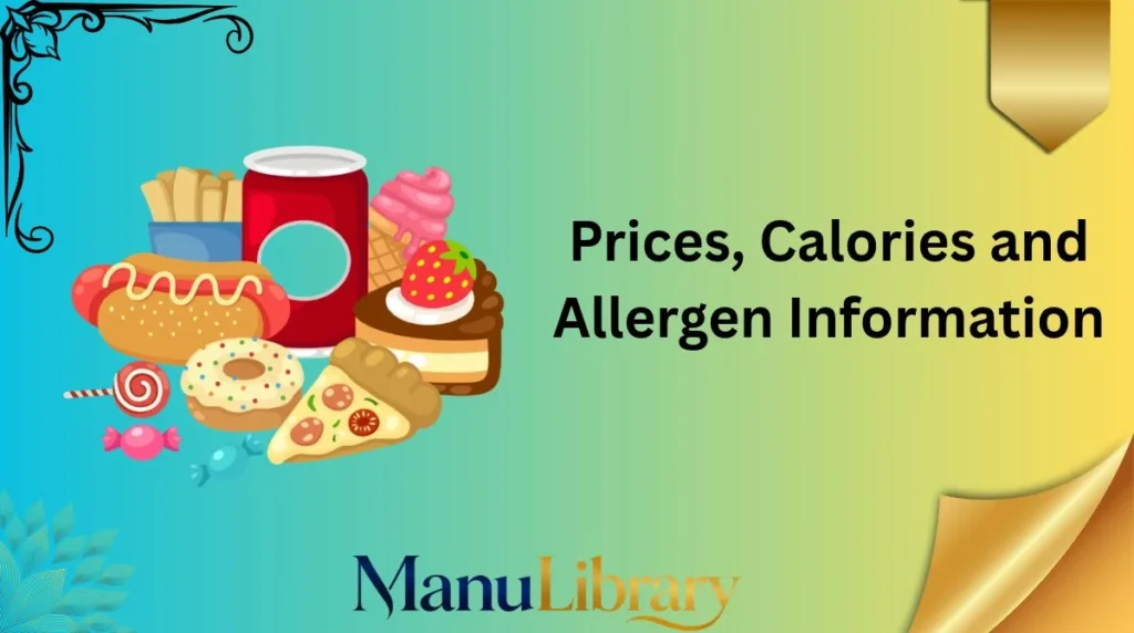 Prices, Calories and Allergen Information